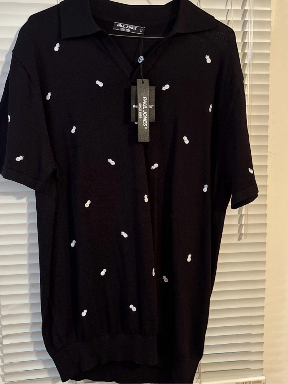 New Men’s PAUL JONES Black Pineapple Pullover Crew Short Sleeve Shirt Size XL